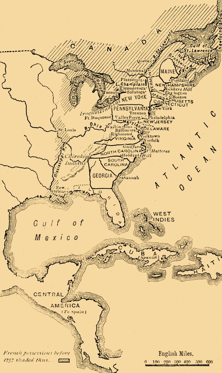 Mapa Severní Ameriky, znázorňující americkou válku za nezávislost, c1785, 1890. od Unbekannt