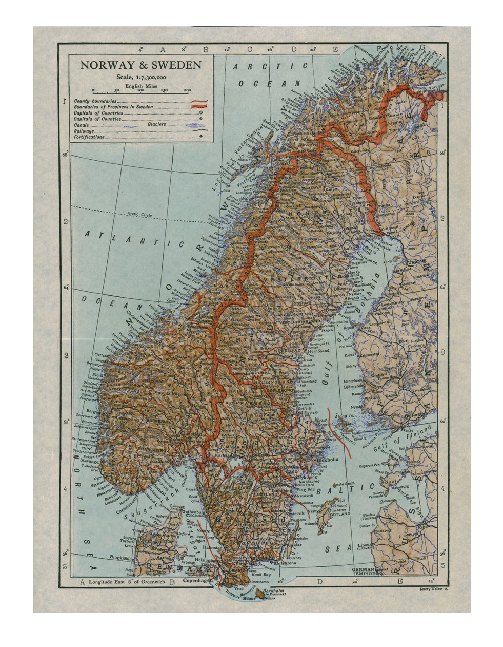 Mapa Norska a Švédska, c19. století od Unbekannt