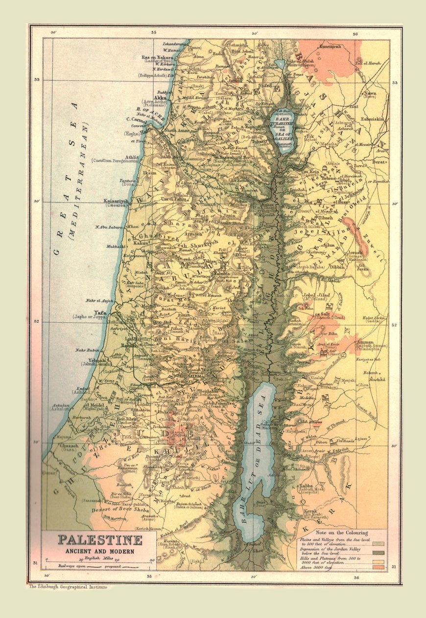 Mapa Palestiny, starověké a moderní, 1902. od Unbekannt