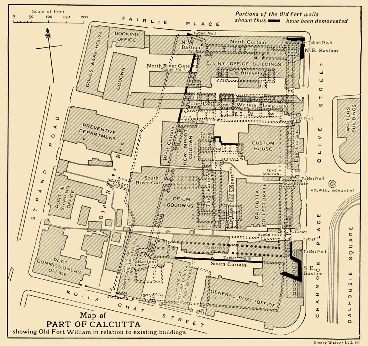 Mapa části Kalkaty zobrazující Old Fort William ve vztahu ke stávajícím budovám, 1925. od Unbekannt
