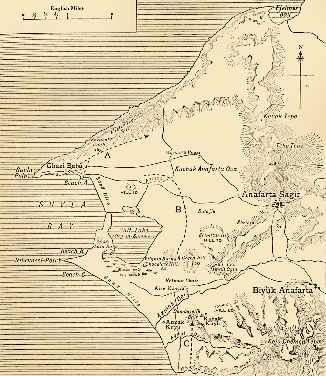 Mapa Suvla Bay, poloostrov Gallipoli, první světová válka, 1915, c1920. od Unbekannt