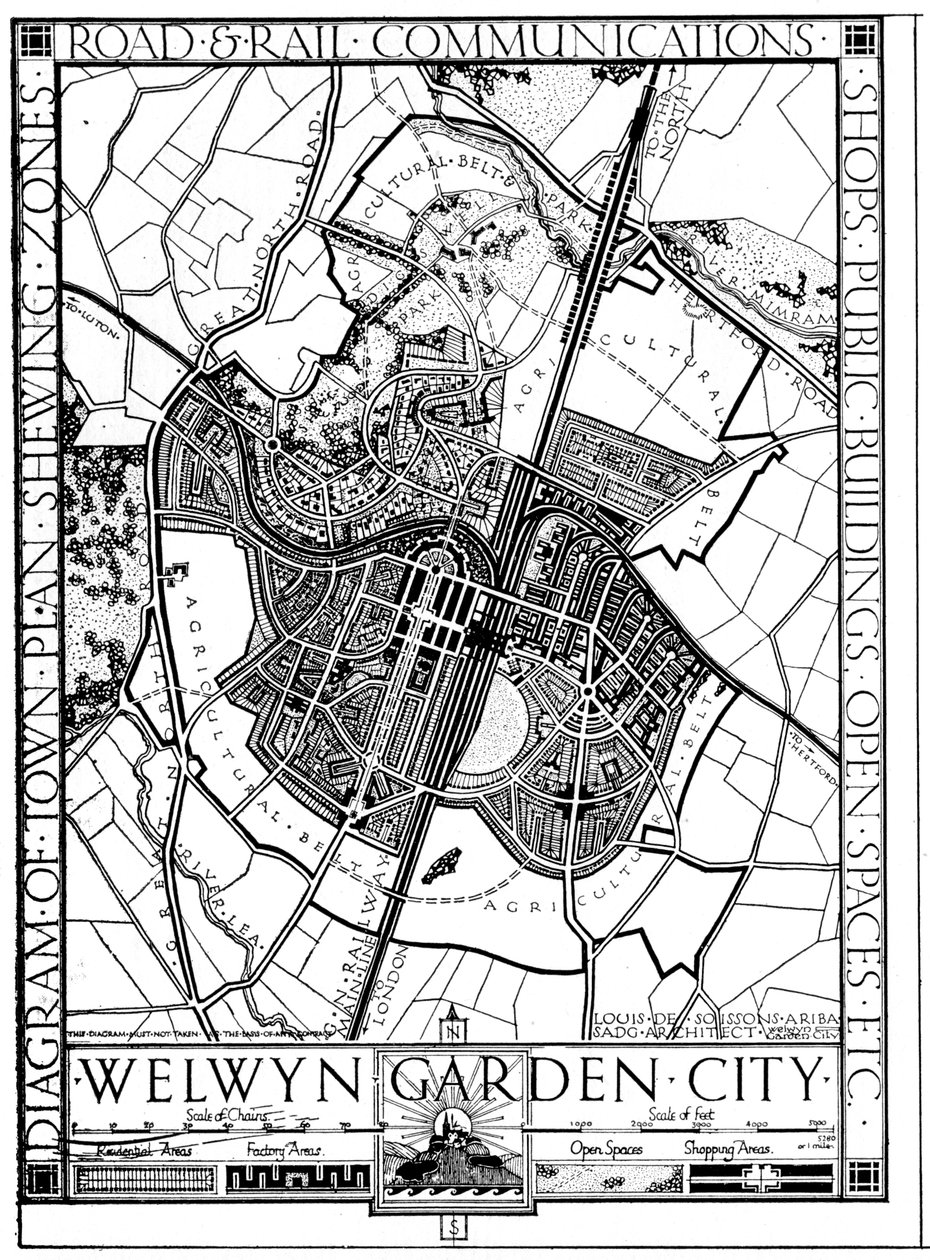 Mapa Welwyn Garden City, Hertfordshire, Anglie, 1926 od Unbekannt