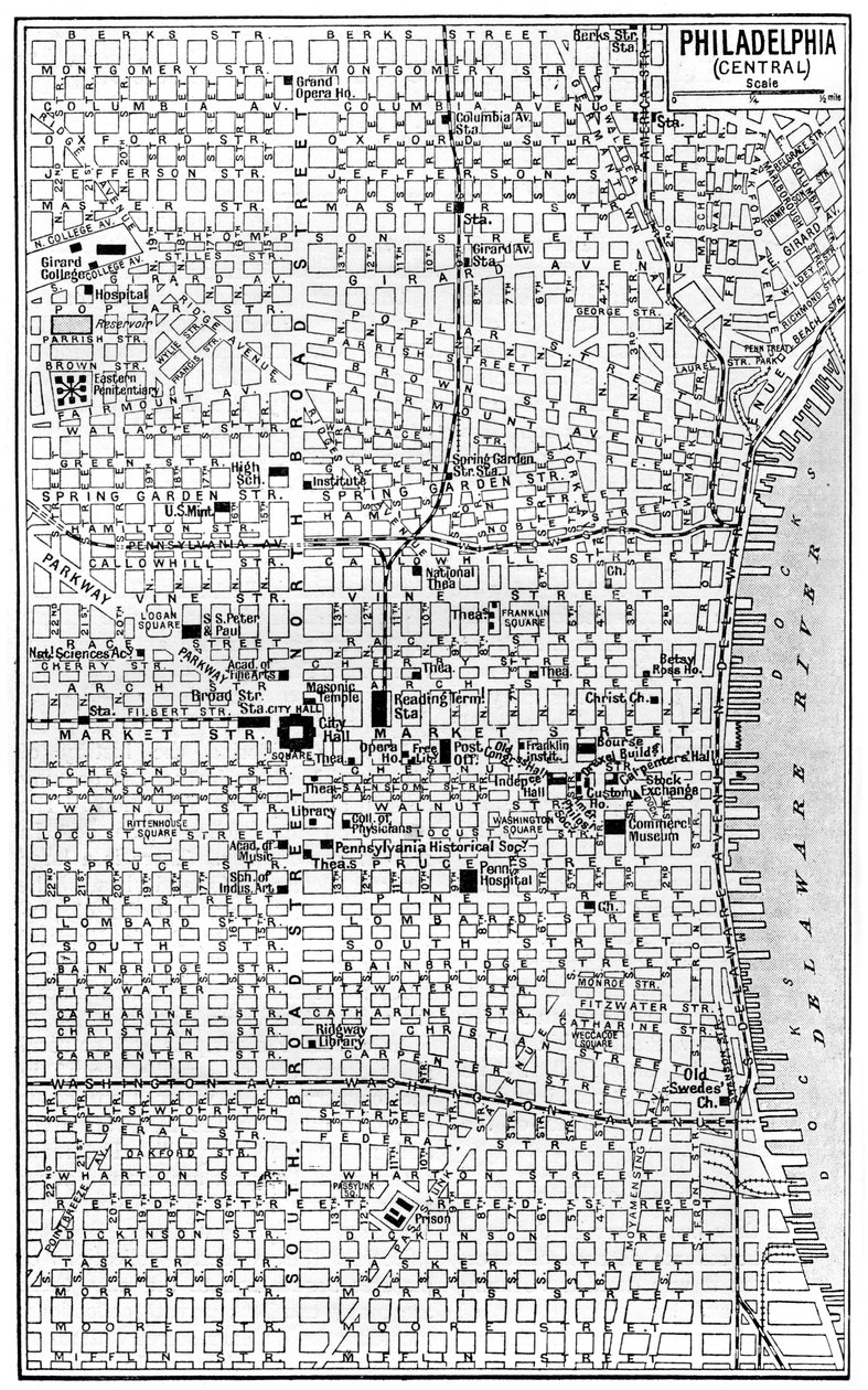 Mapa centrální Philadelphie, Pennsylvania, USA, c1930 od Unbekannt