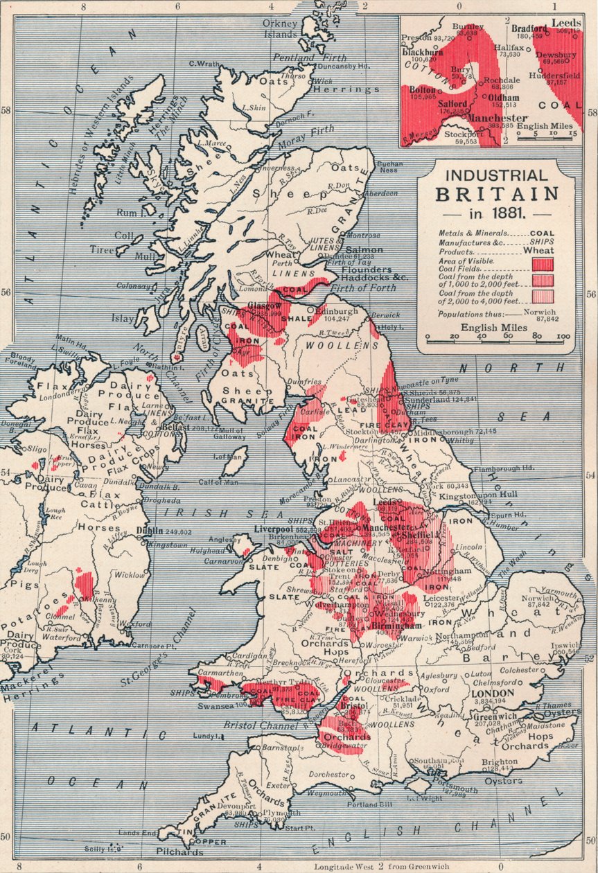 Mapa průmyslové Británie v roce 1881, 1906 od Unbekannt