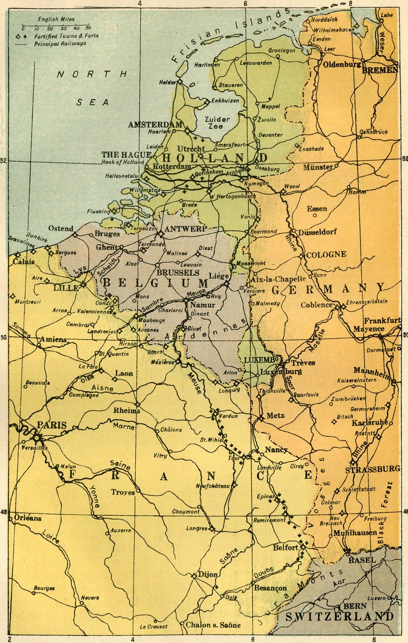 Mapa belgické hranice s pevnostmi, 1919. od Unbekannt