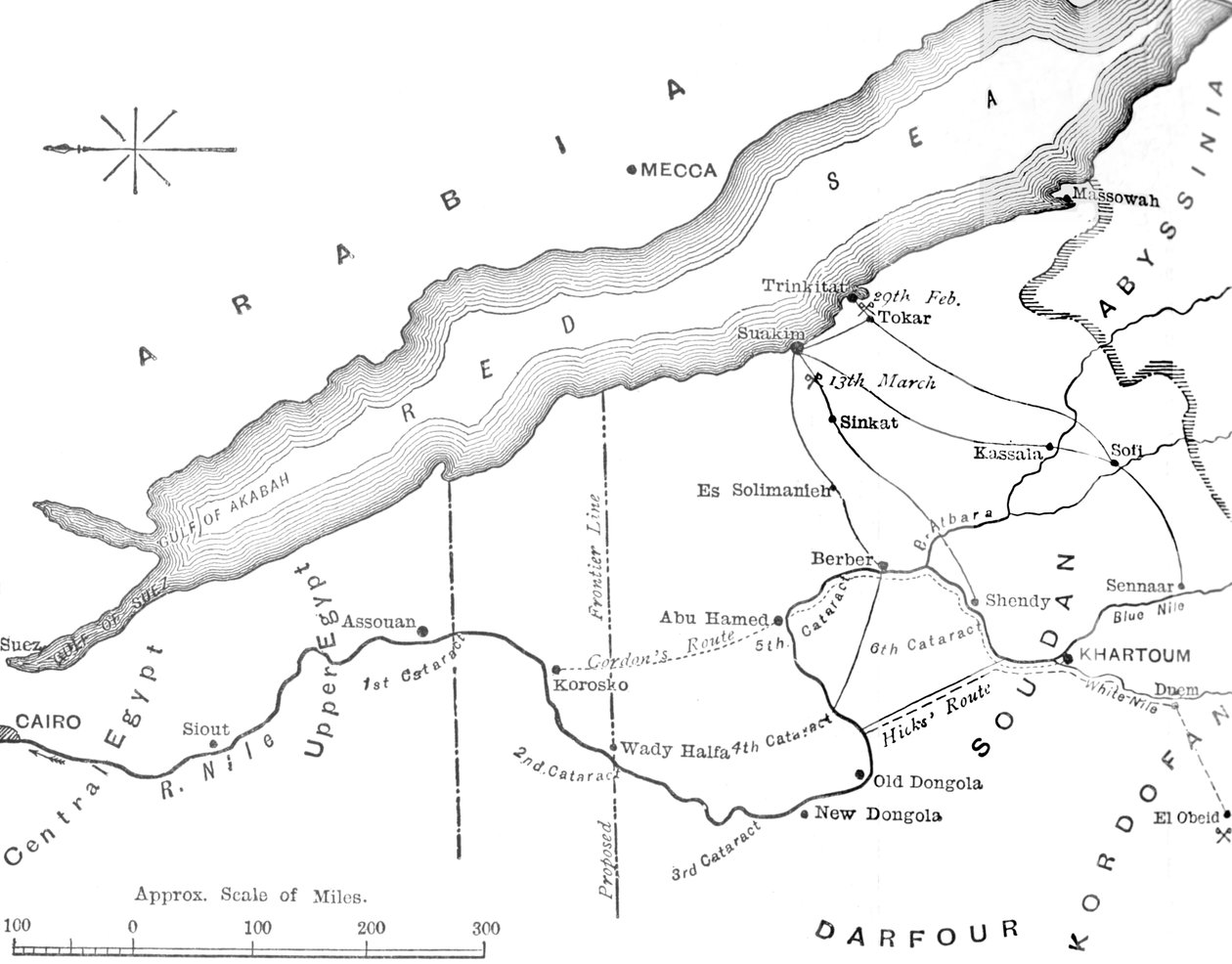 Mapa země mezi Egyptem a Soudanem, c1881-85 od Unbekannt