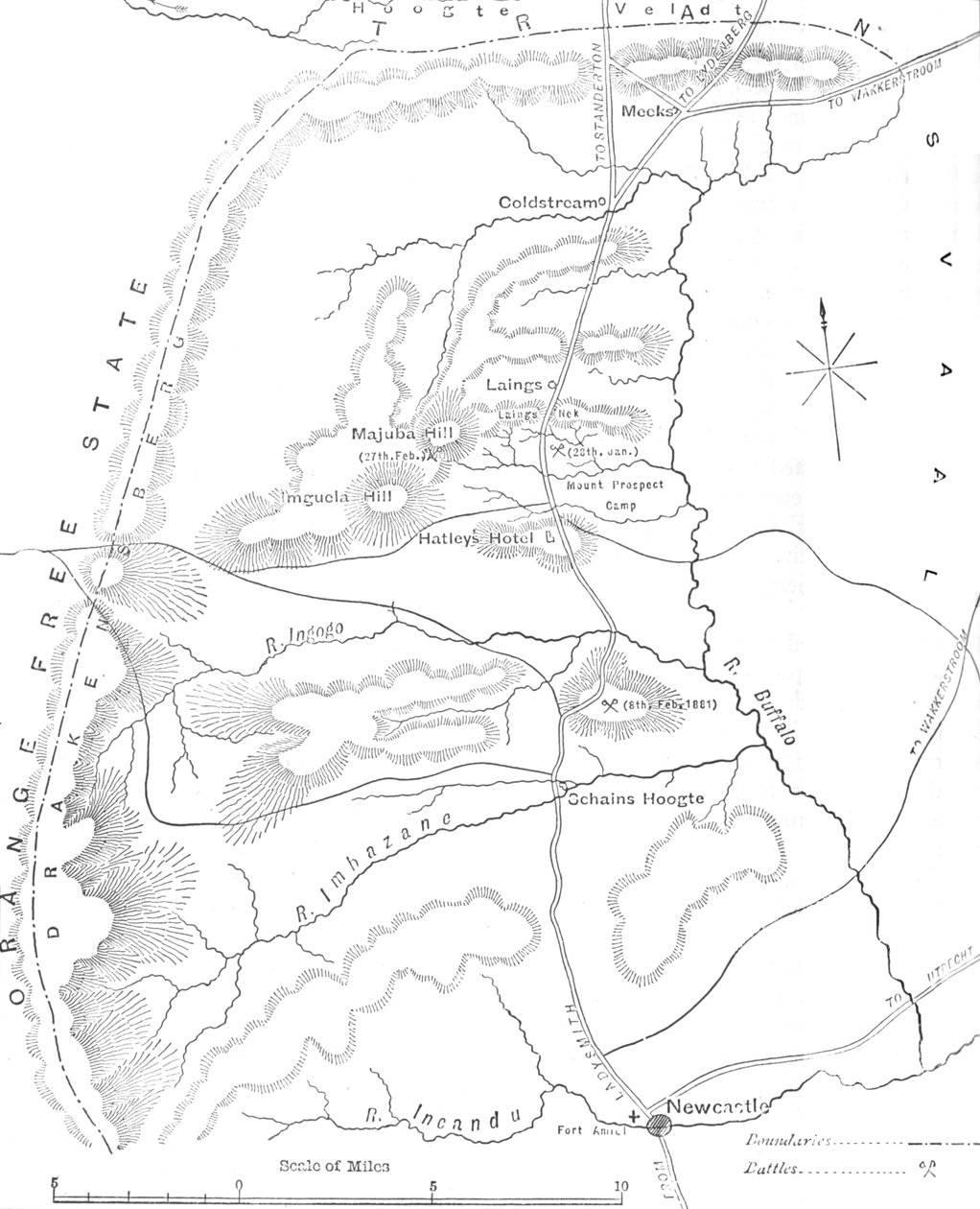 Mapa země mezi Newcastlem a Transvaalem, c1880 od Unbekannt