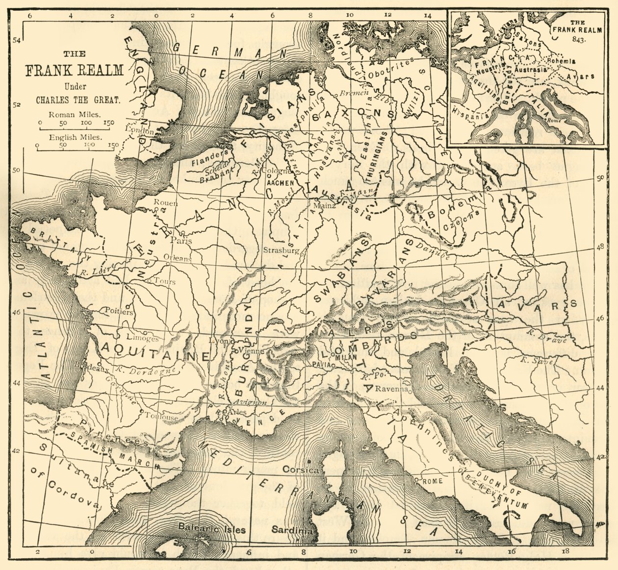 Mapa království Franků za Karla Velikého, 1890. od Unbekannt