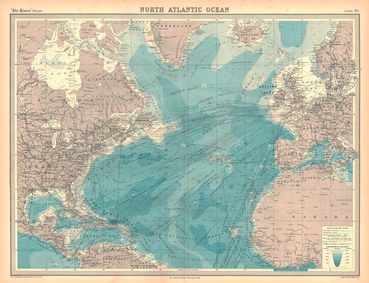 Mapa severního Atlantského oceánu od Unbekannt