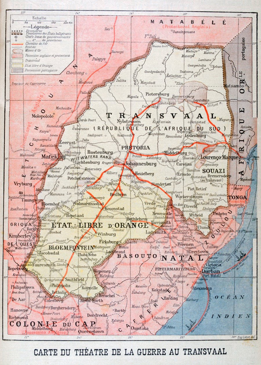 Mapa divadla války v Transvaal, 1899 od Unbekannt