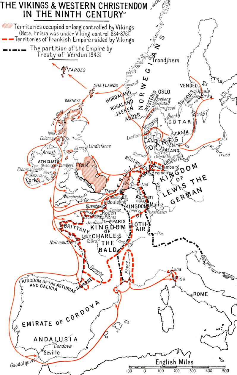 Mapa Vikingů a západního křesťanstva v devátém století, 1935 od Unbekannt