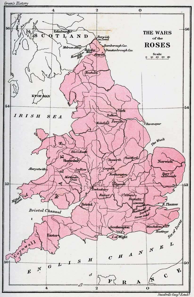 Mapa válek růží, 15. století 1893 od Unbekannt