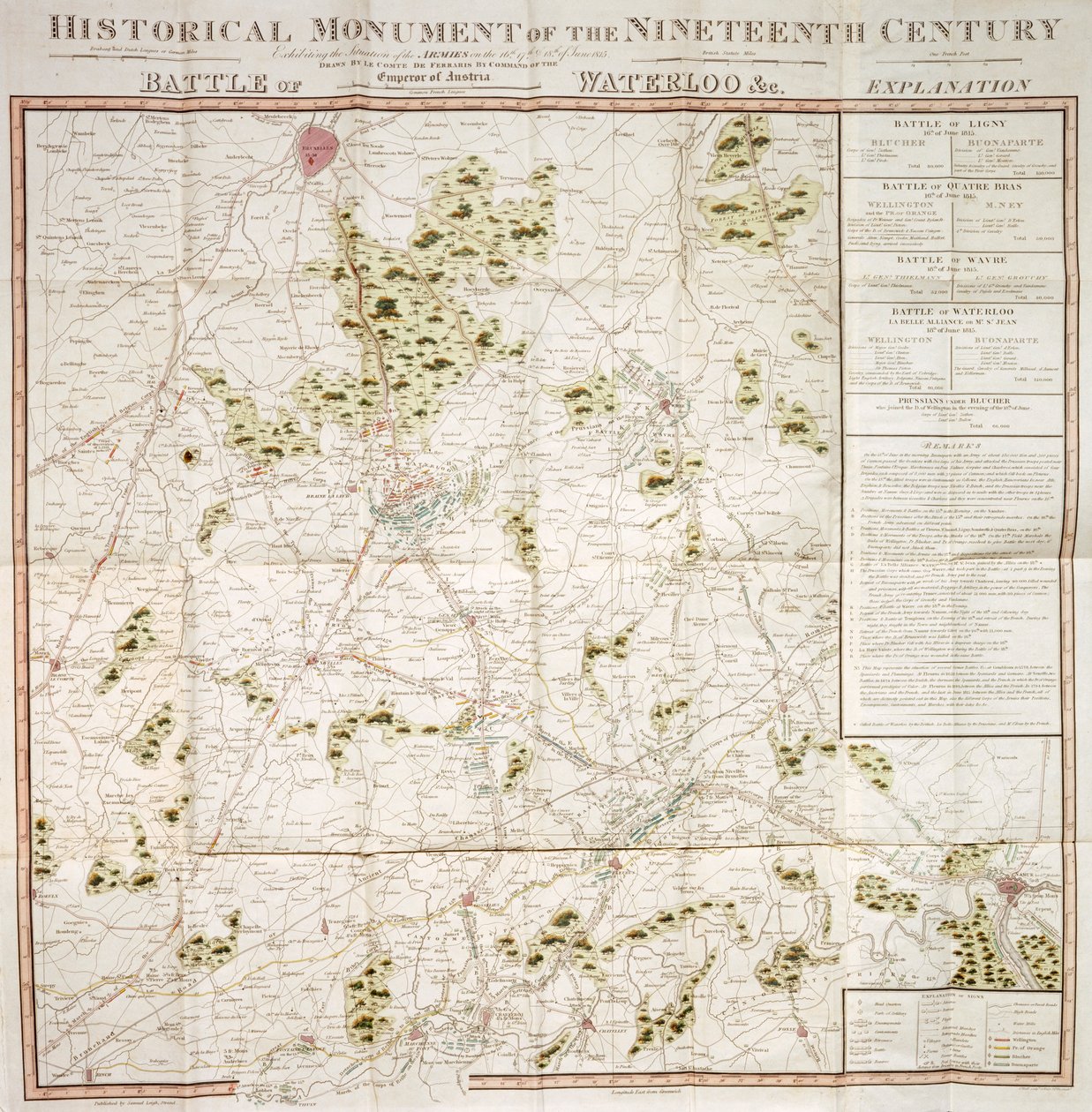 Mapa kampaně Waterloo, 1815, hrad Walmer, Kent od Unbekannt
