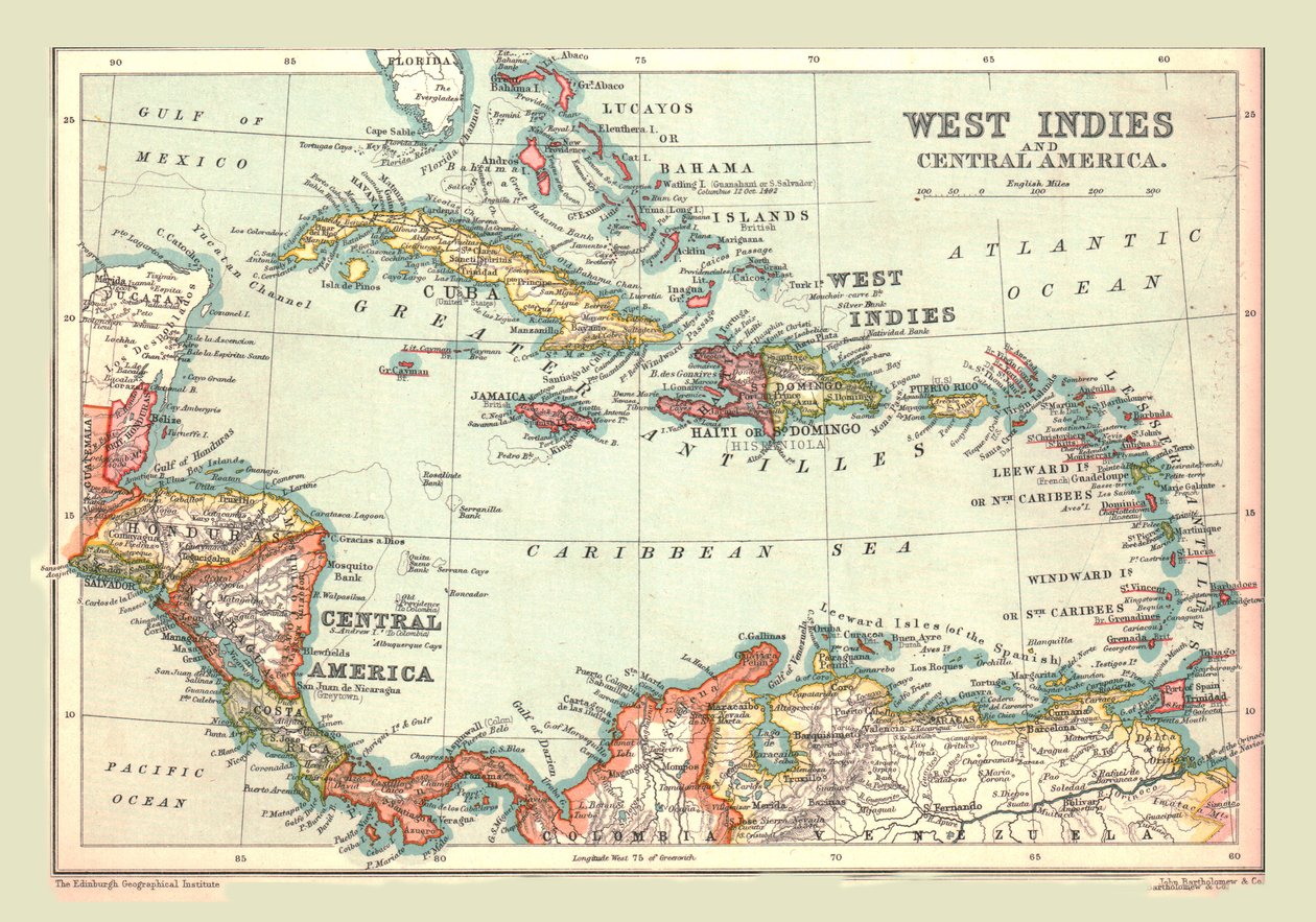 Mapa Západní Indie a Střední Ameriky, 1902. od Unbekannt