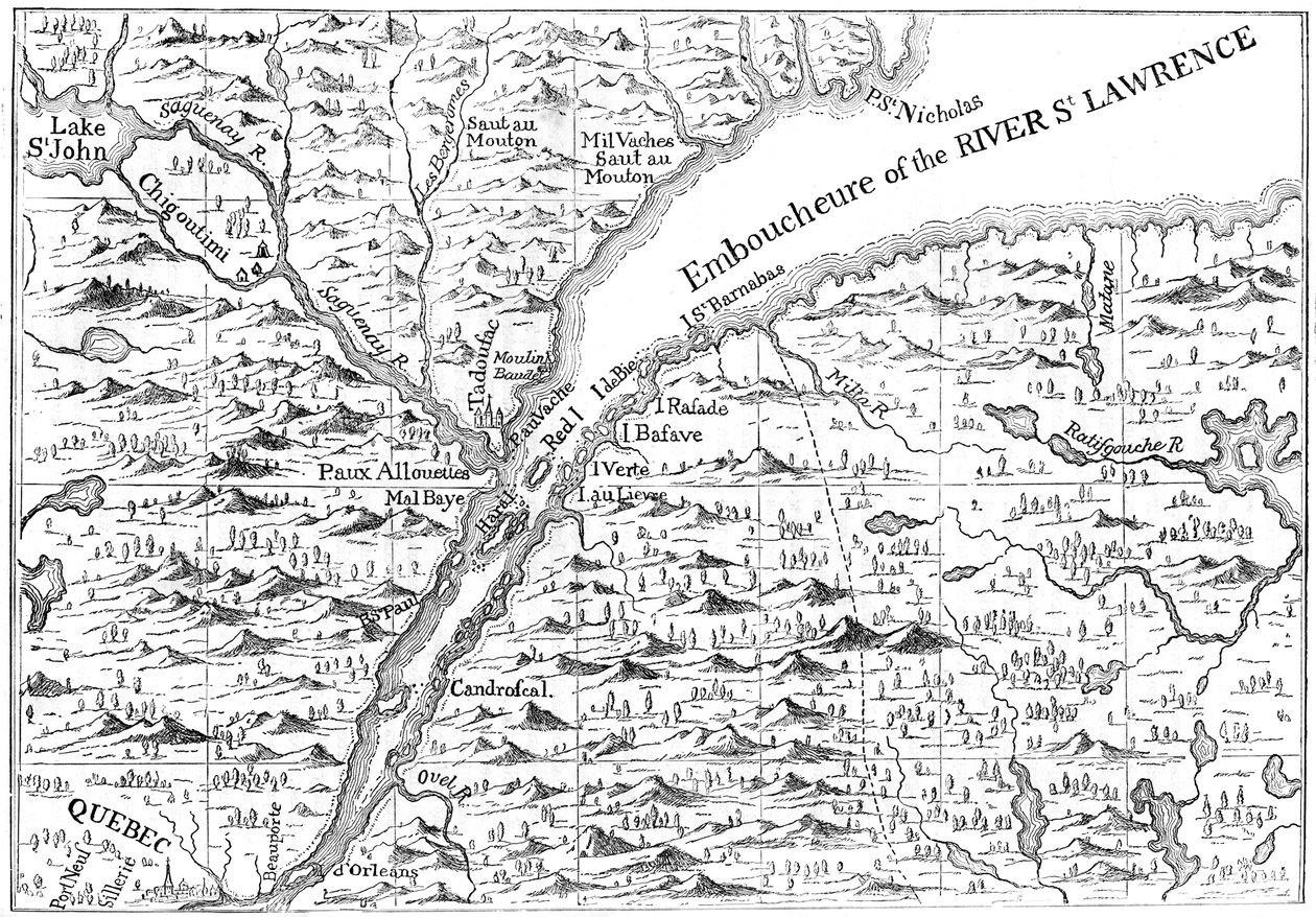 Mapa toku řeky St Lawrence až po Quebec, 1730 c1880 od Unbekannt