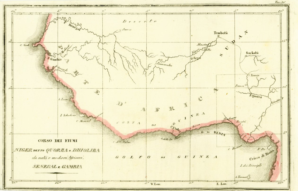 Mapa toků řeky Niger, řeky Senegal a řeky Gambie v západní Africe od Unbekannt
