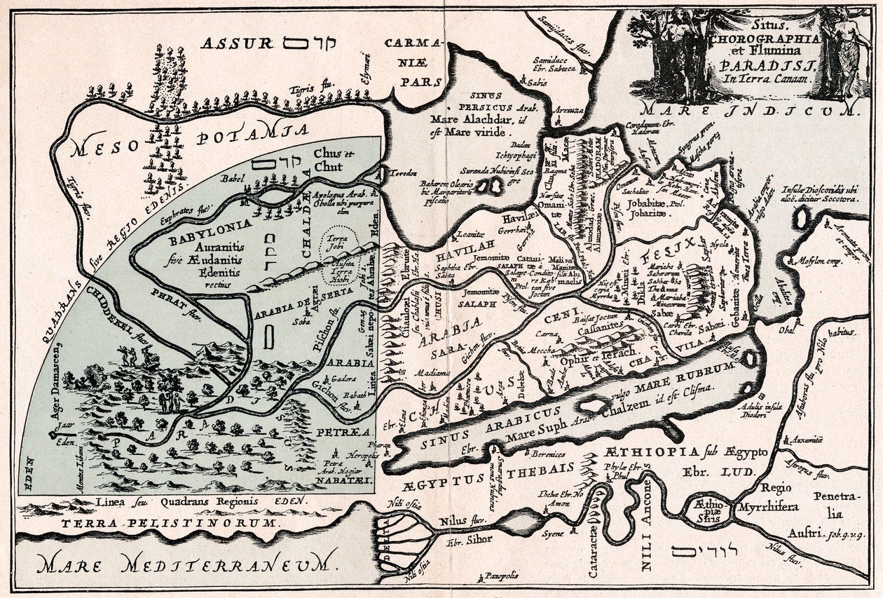 Mapa ukazující předpokládanou polohu ráje od Unbekannt