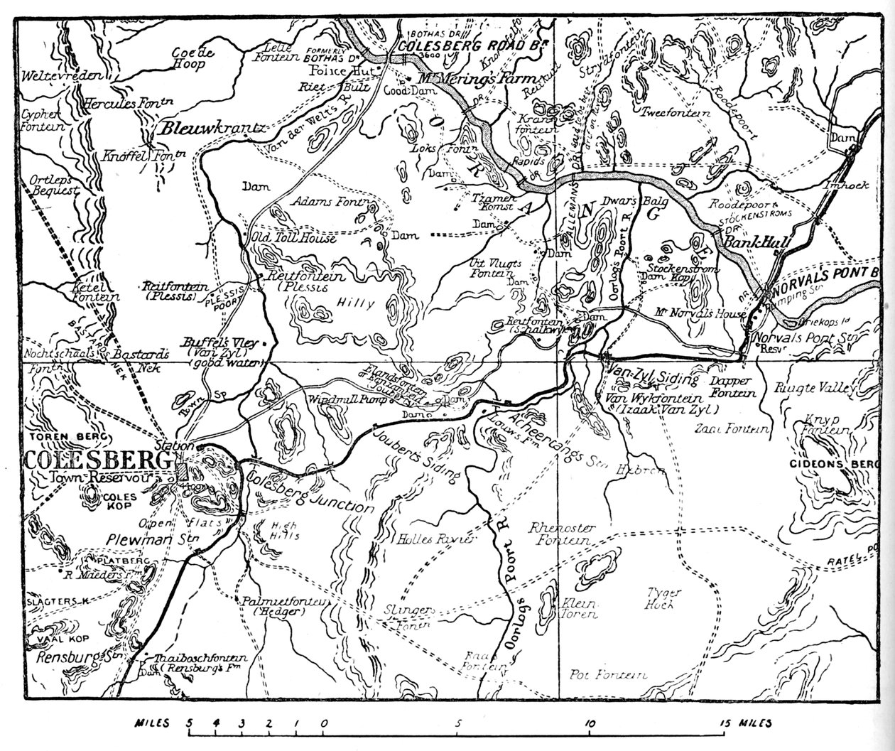 Mapa pro ilustraci Operations Round Colesberg, 1902 od Unbekannt