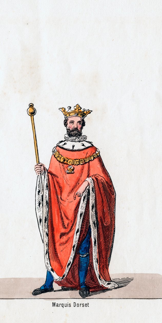Markýz z Dorsetu, návrh kostýmů pro Shakespearovu hru, Jindřich VIII., 19. stol. od Unbekannt