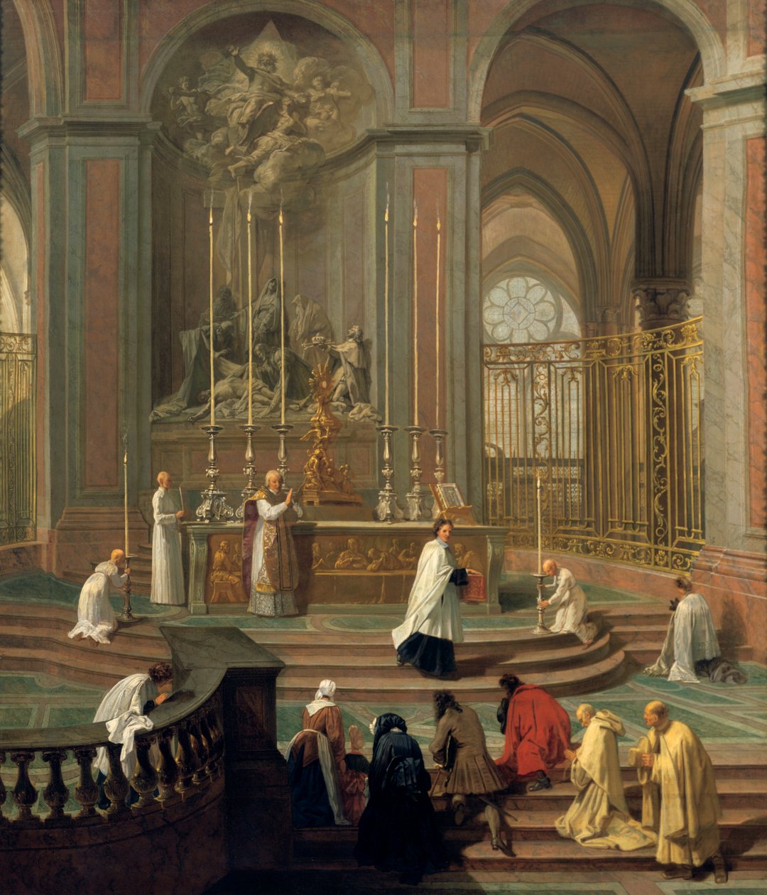 Mše konaná kanovníkem de la Porte nebo hlavním oltářem v Notre Dame, Paříž, 1708-1710 od Unbekannt