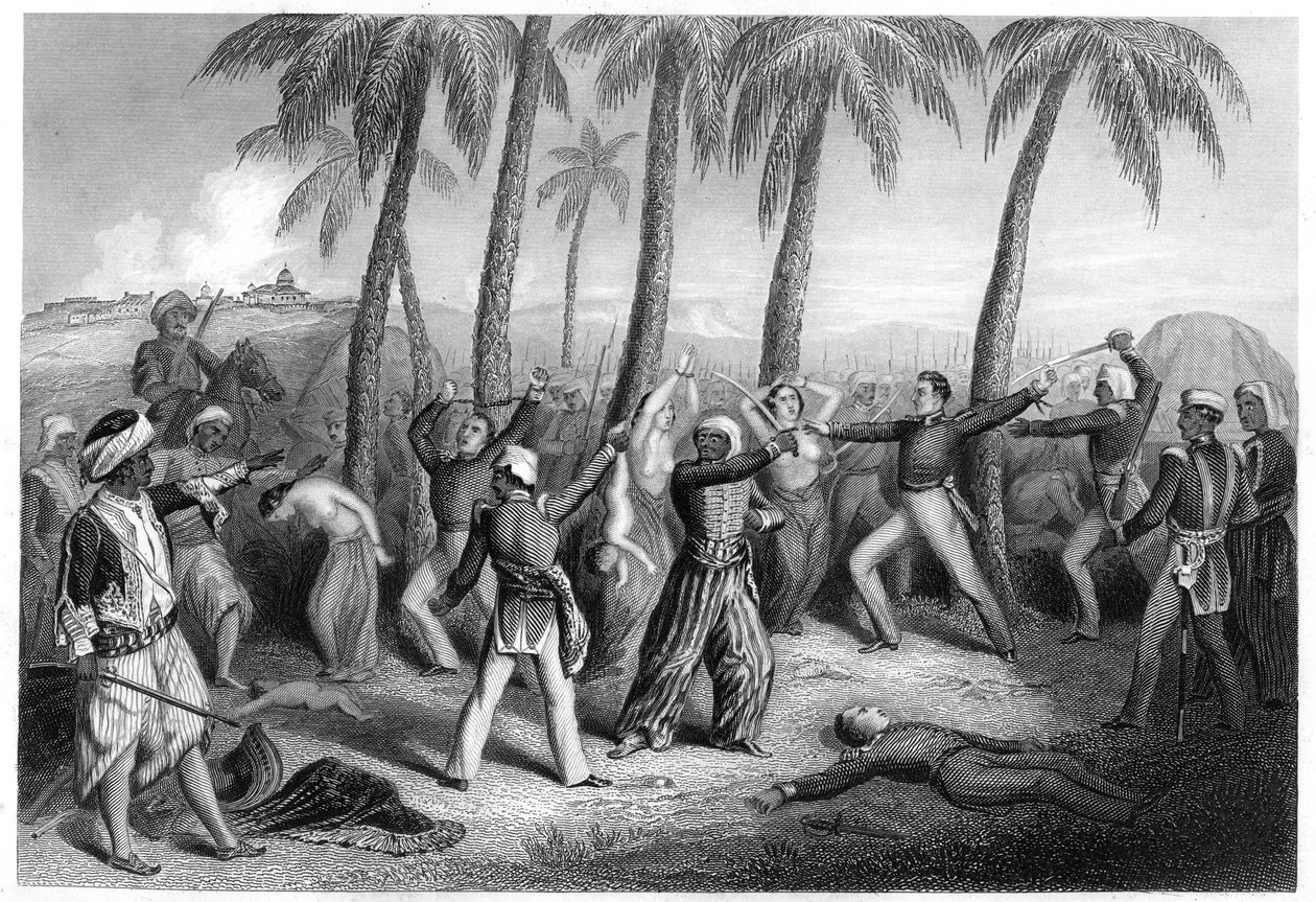 Masakr anglických důstojníků a jejich manželek v Jhansi, 1857, c1860 od Unbekannt