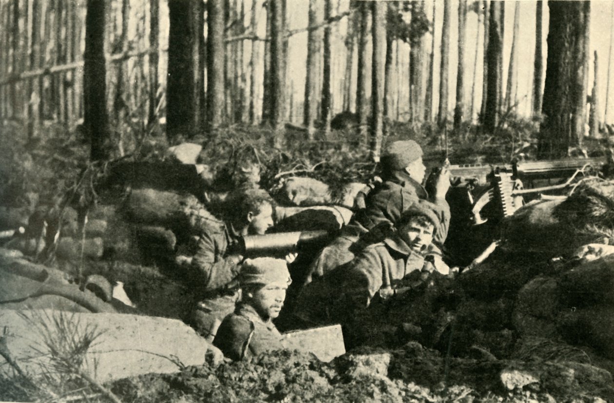 Pistole Maxim v akci na britské frontě, první světová válka, 1915, c1920. od Unbekannt