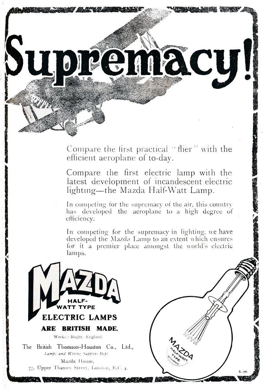 Reklama na elektrické žárovky Mazda půlwattového typu, 1919 od Unbekannt