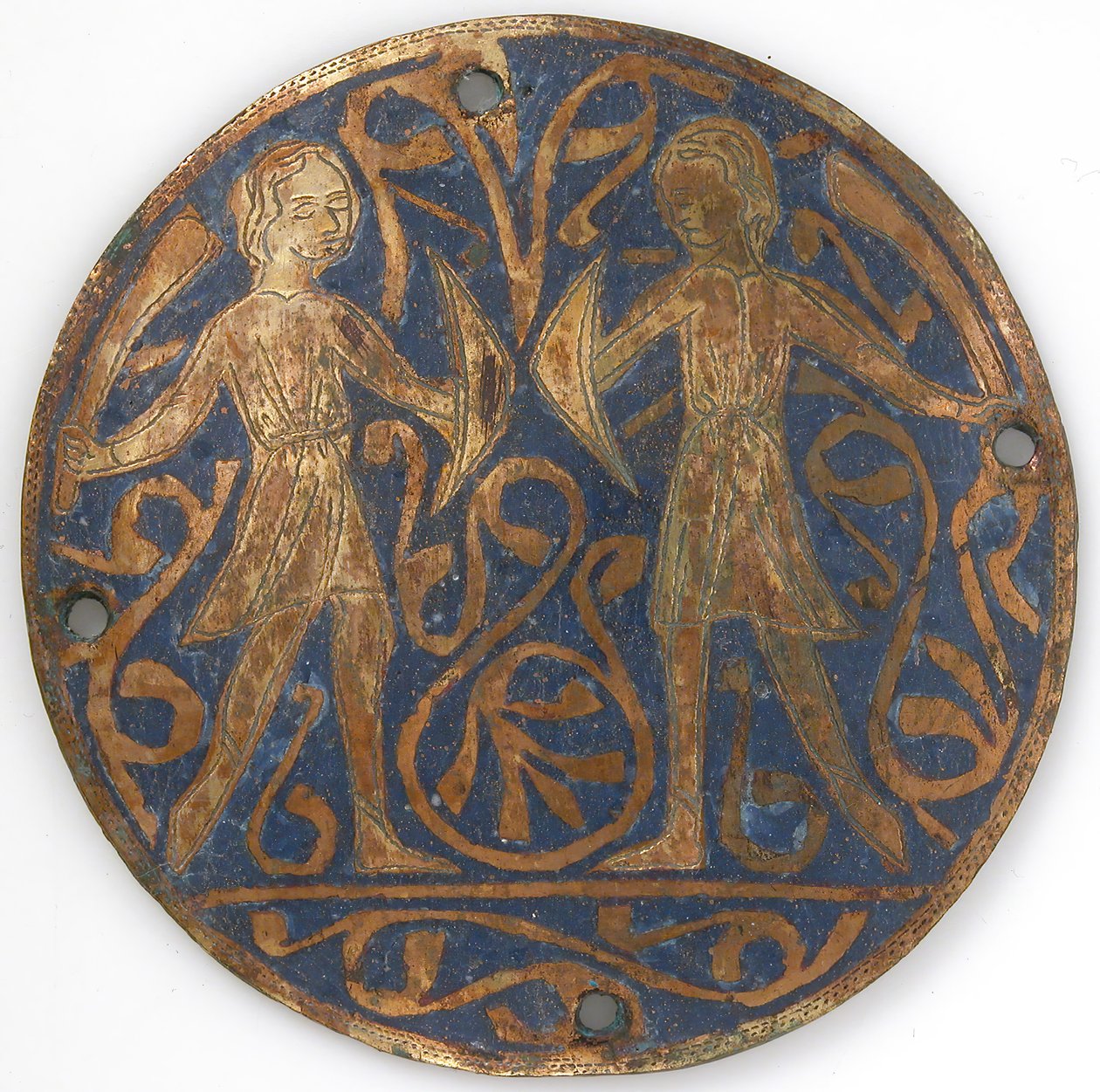 Medailon se dvěma mladými válečníky s Falchiony a Bucklery, francouzský, ca. 1240-60. od Unbekannt