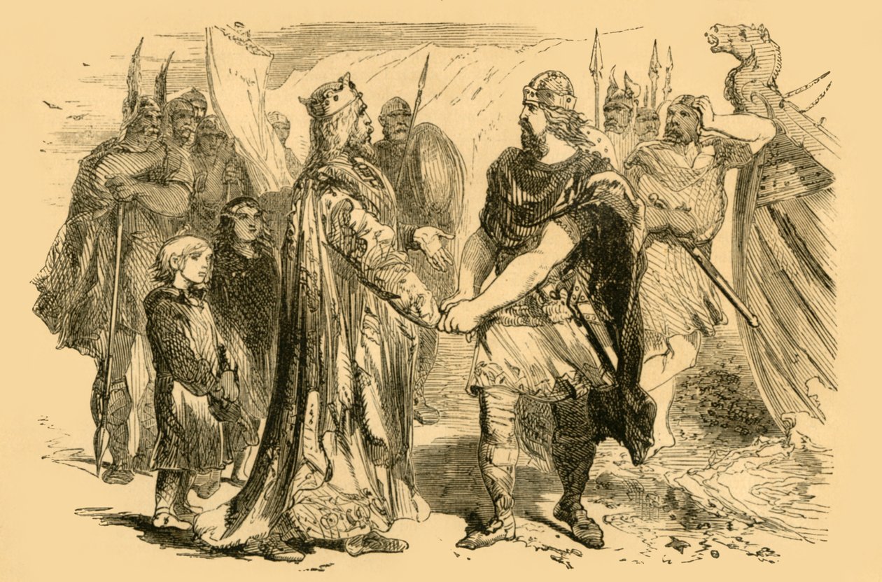 Setkání Edmunda Ironside a Canute, na ostrově Alney, v Severn, c1890. od Unbekannt