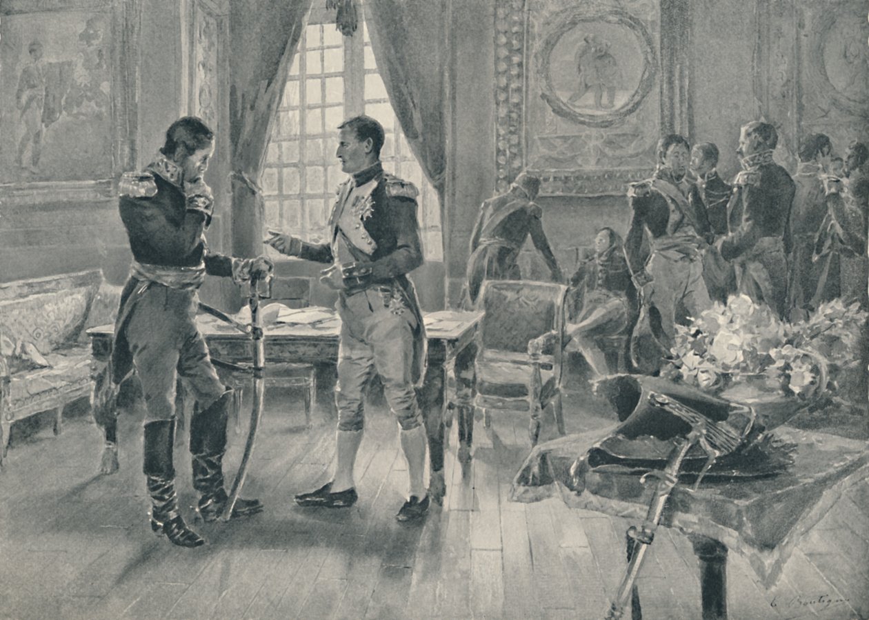 Setkání Napoleona a Tolstého v Paříži, 1807, 1896 od Unbekannt