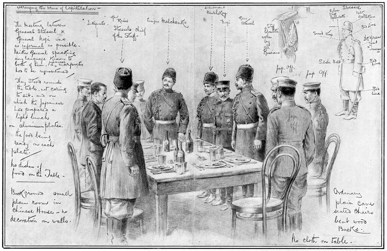 Setkání nepřátelských generálů, rusko-japonská válka, 1904-5 od Unbekannt