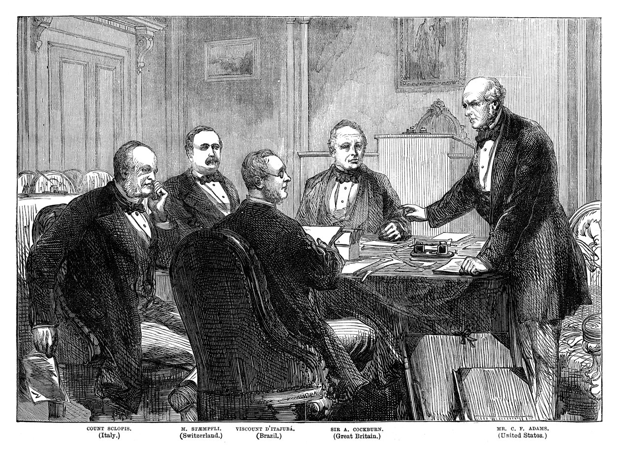 Setkání arbitrů ohledně nároků Alabamy v Ženevě, 1871, konec 19. století od Unbekannt