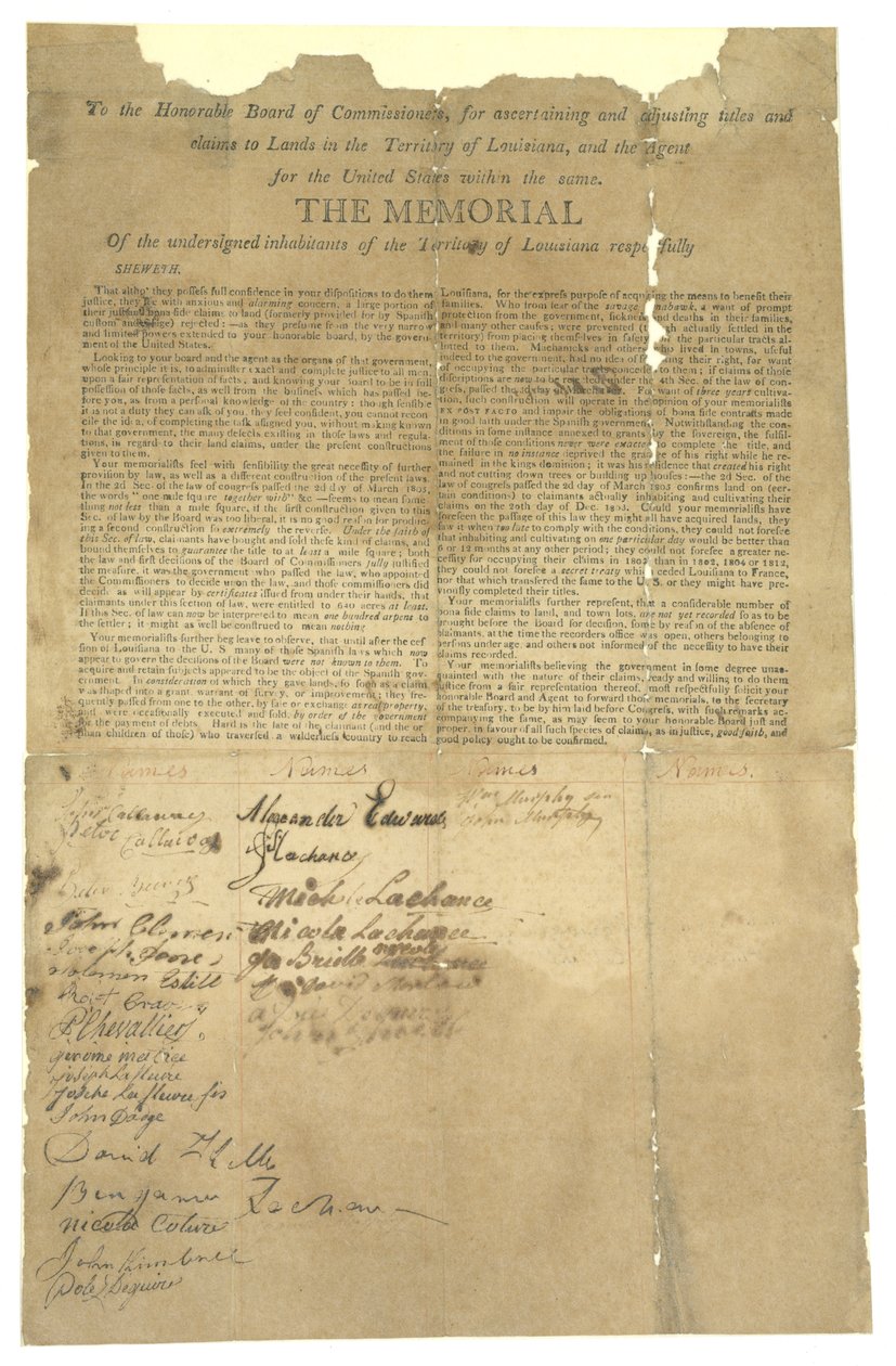 Památník ctihodné rady komisařů za úpravu nároků na půdu na území Louisiany, 1803-1815 od Unbekannt