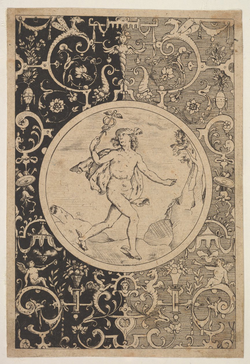 Merkur v dekorativním rámu s groteskami, ca. 1600-1630. od Unbekannt