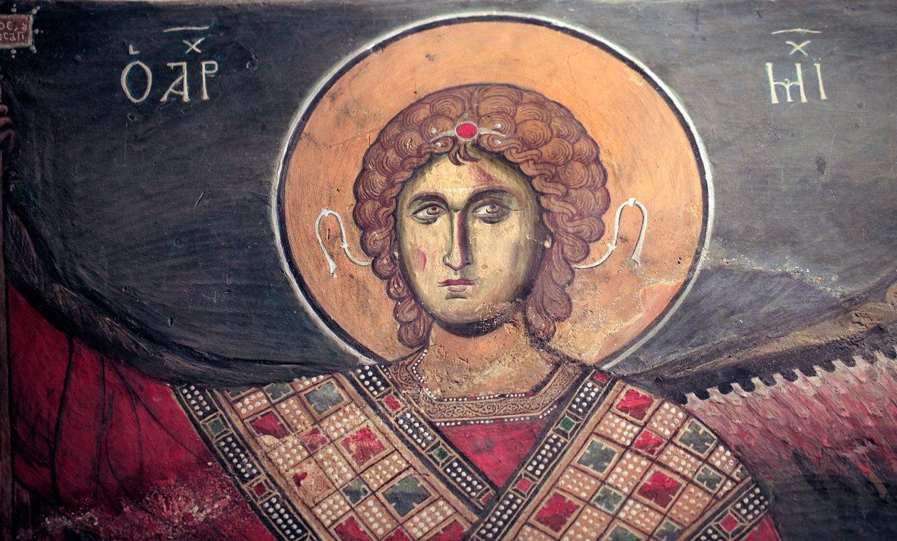 Mickael Archanděl Byzantská freska z kostela Panagia tou Arakos 12. století Kypr Malované kostely Místo UNESCO Troodos, Kypr od Unbekannt