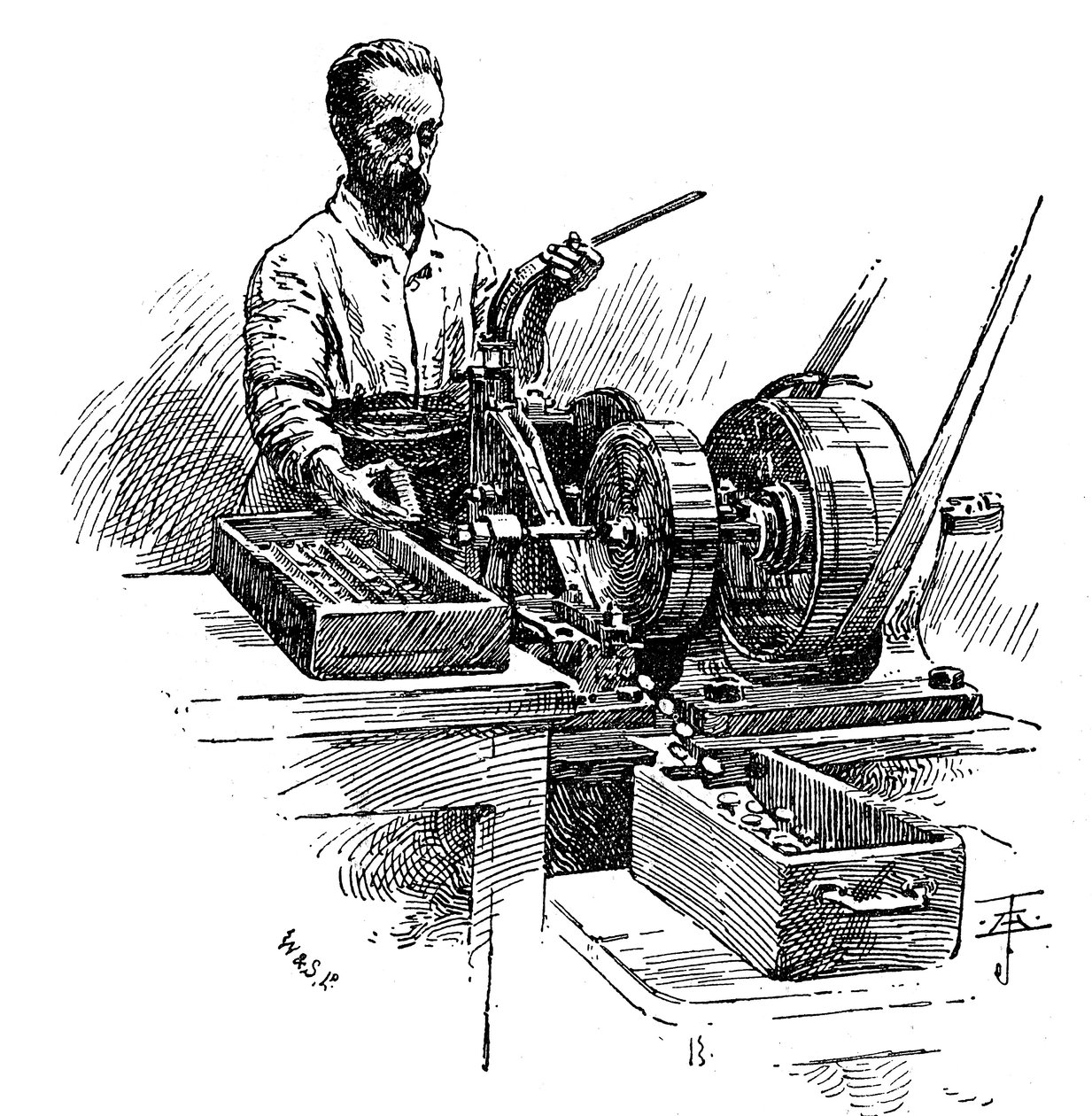 Frézování hran mincí, Royal Mint, Londýn, 1891 od Unbekannt