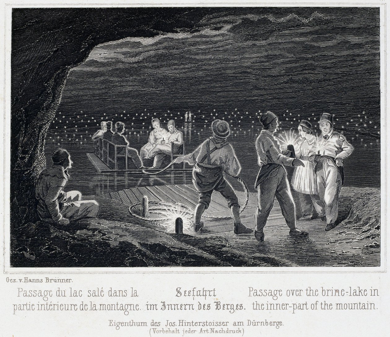 Solný důl: přechod přes slané jezero, uvnitř hory, kolem roku 1850, v Durrnberg, Rakousko od Unbekannt