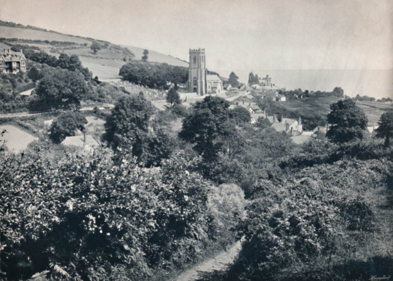 Minehead - Pohled na vesnici a kostel, 1895 od Unbekannt