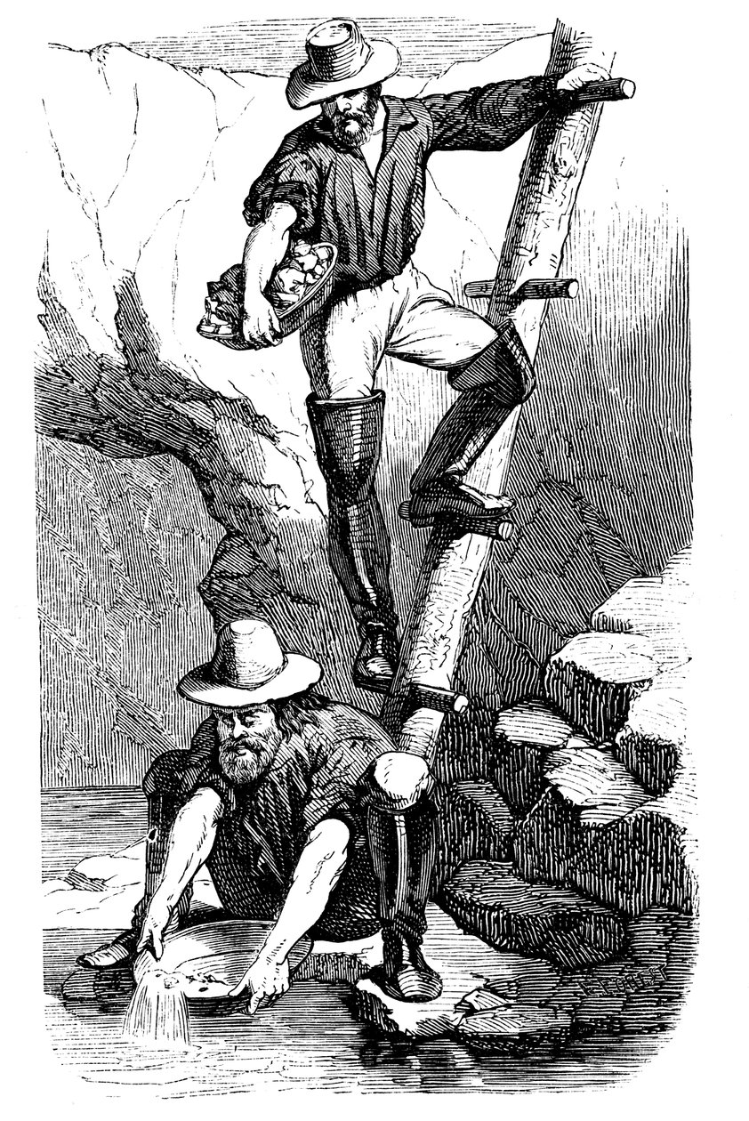 Horníci rýžující zlato během kalifornské zlaté horečky v roce 1849 od Unbekannt