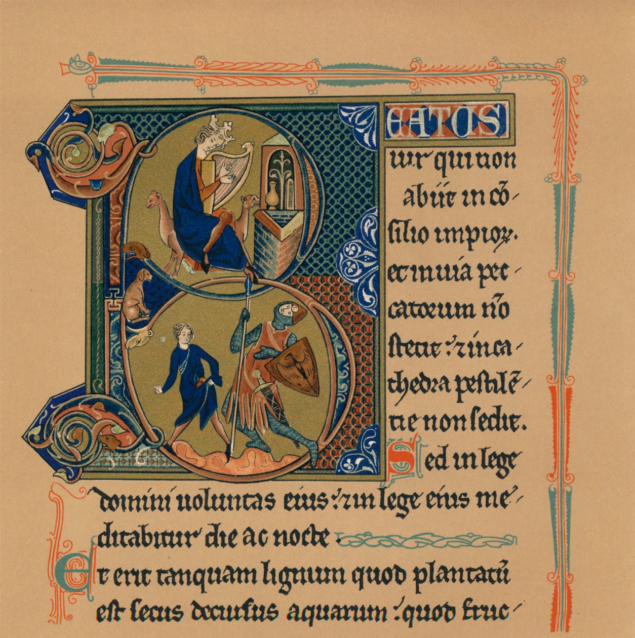 Miniaturní iniciála a část stránky ze žaltáře, 13. století, 1901 od Unbekannt