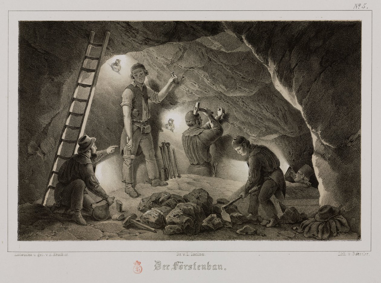 Těžba, horníci kovových rud, Německo, c 1851 od Unbekannt