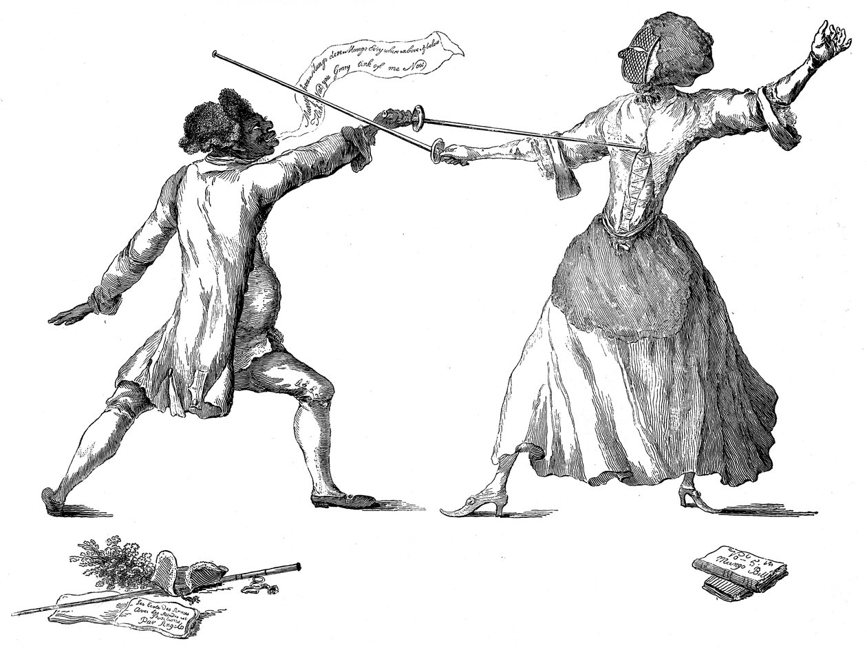 Šerm Mlle la Chevaliere dEon de Beaumont v Carlton House, 9. dubna 1787 od Unbekannt