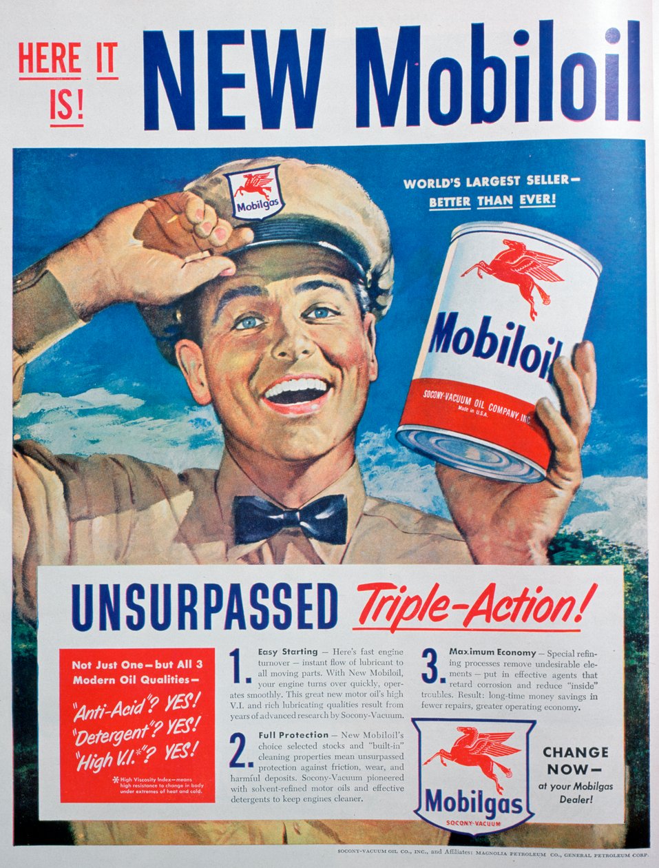 Reklama na motorový olej Mobiloil, 1949 od Unbekannt