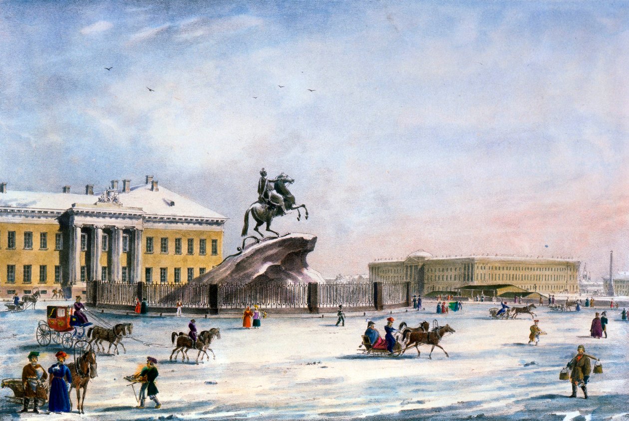 Památník Petra Velikého na náměstí Senátu Petrohradu, Rusko, zima, 1822 od Unbekannt