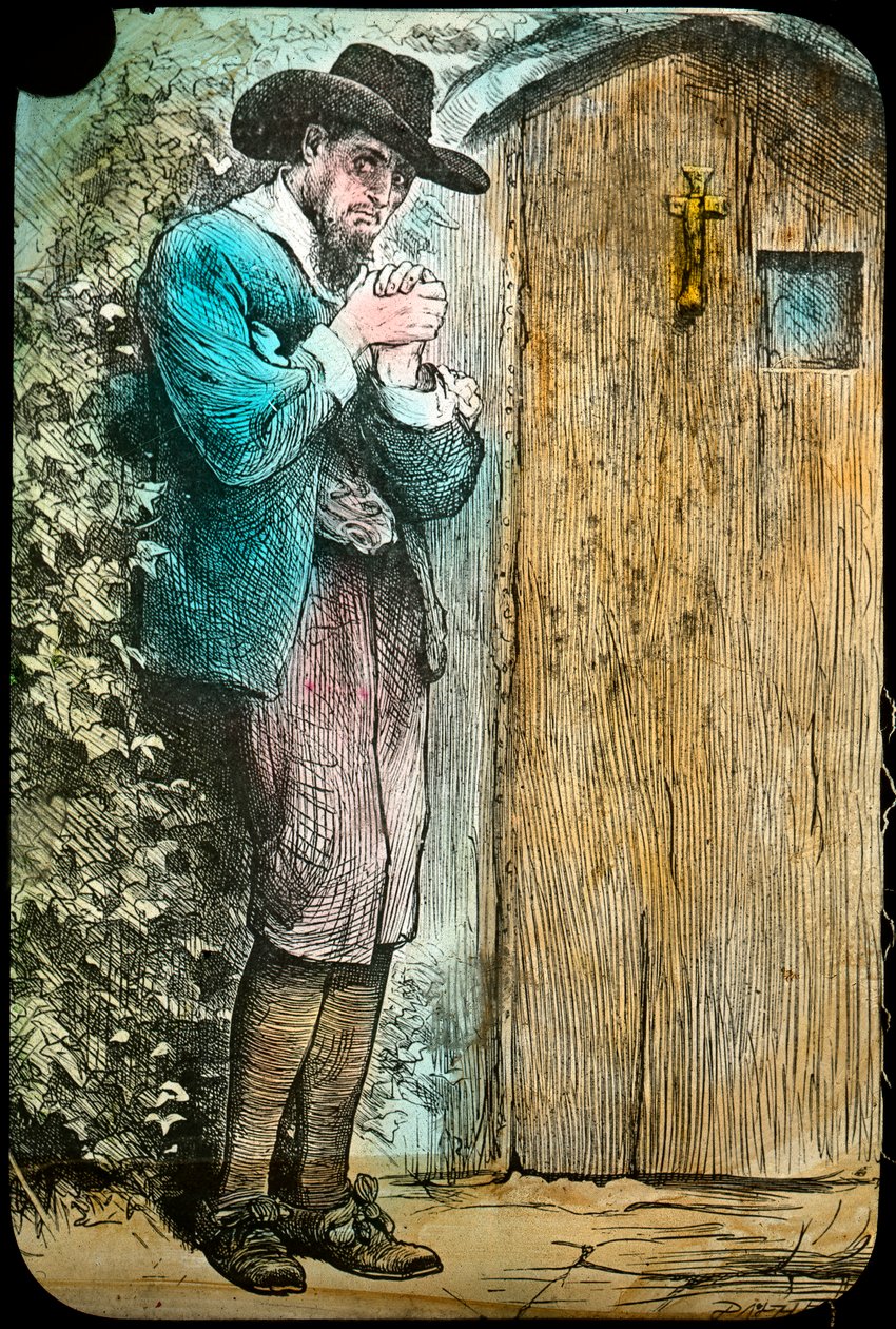 Pan Fearing at the gate, z The Pilgrims Progress, konec 19. nebo začátek 20. století od Unbekannt