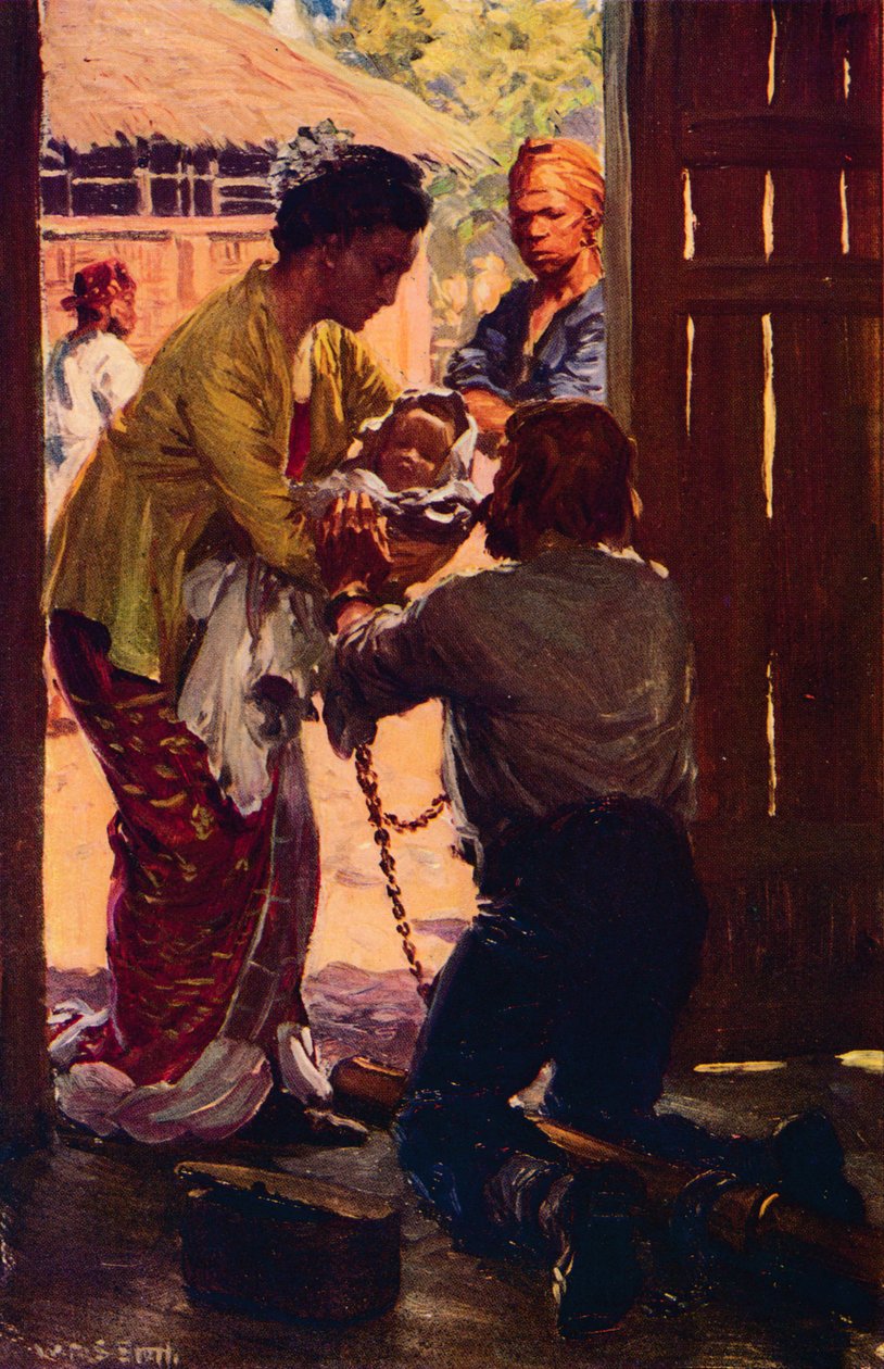Paní Judsonová bere své dítě svému spoutanému manželovi, c1912 od Unbekannt