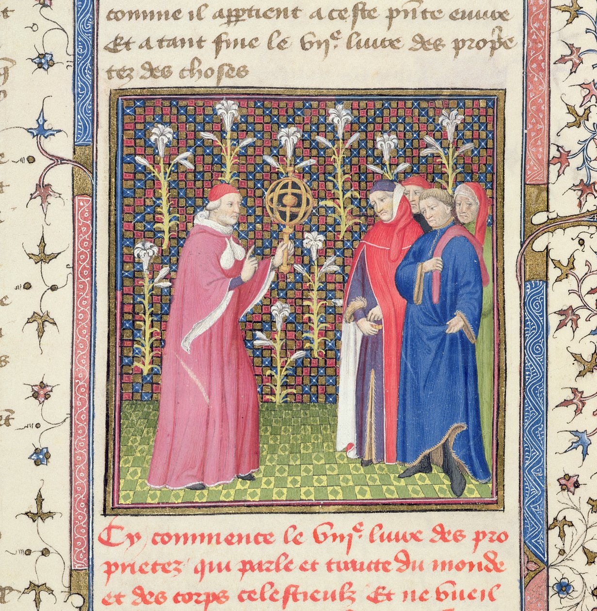 Ms 251 f.135r Pět mužů, jeden drží armilární kouli, z 