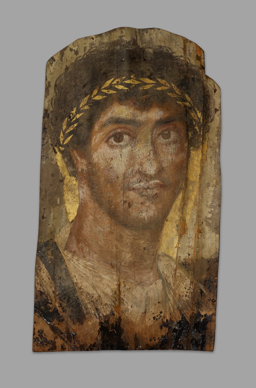 Mumiový portrét muže s vavřínovým věncem, Fayum, od počátku do poloviny 2. století. od Unbekannt