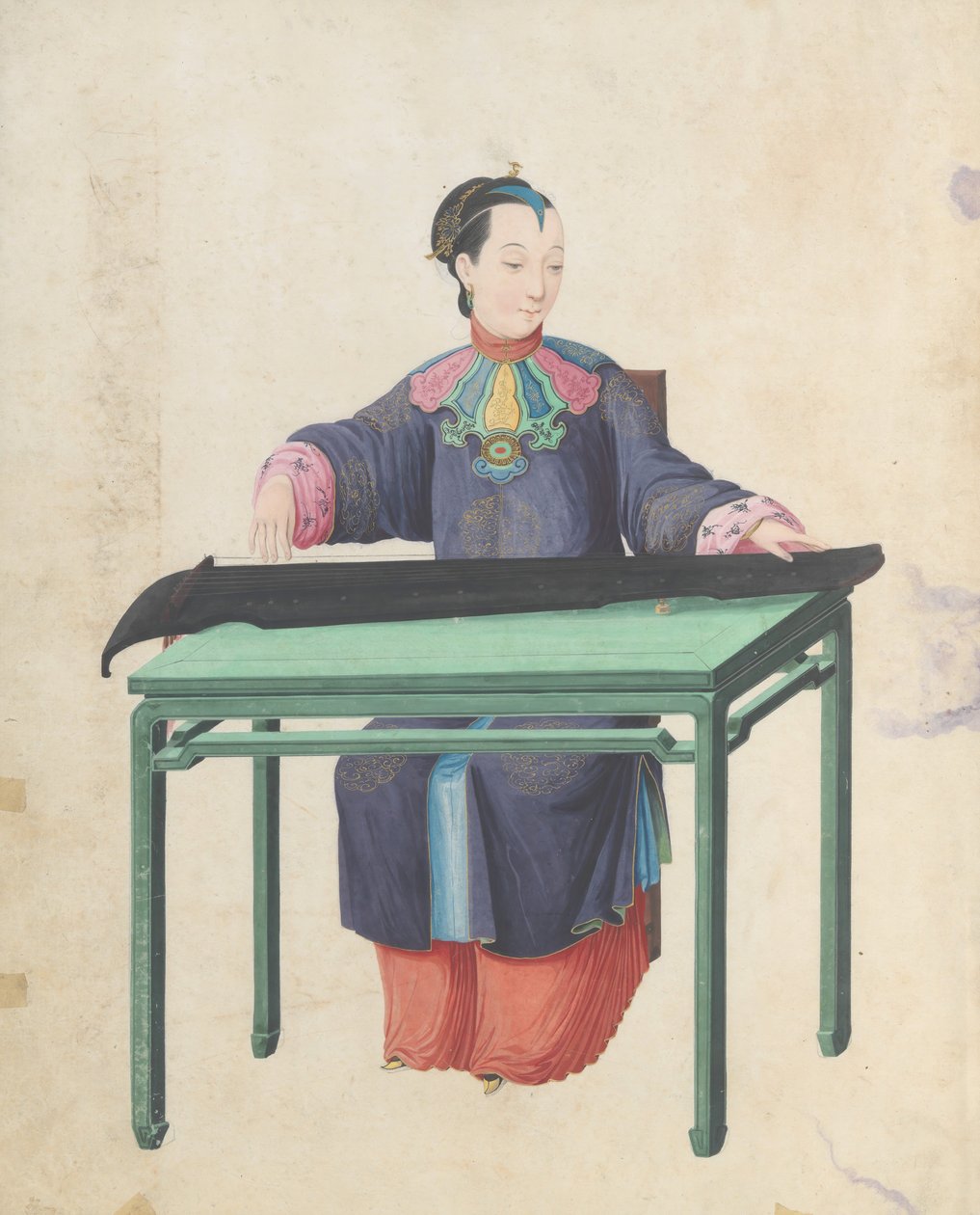 Hudebník hrající Guqin, konec 18. století. od Unbekannt