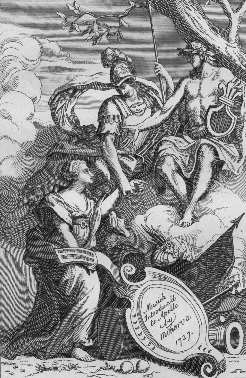 Musick Introduced to Apollo od Minervy, 1727, 1827. od Unbekannt